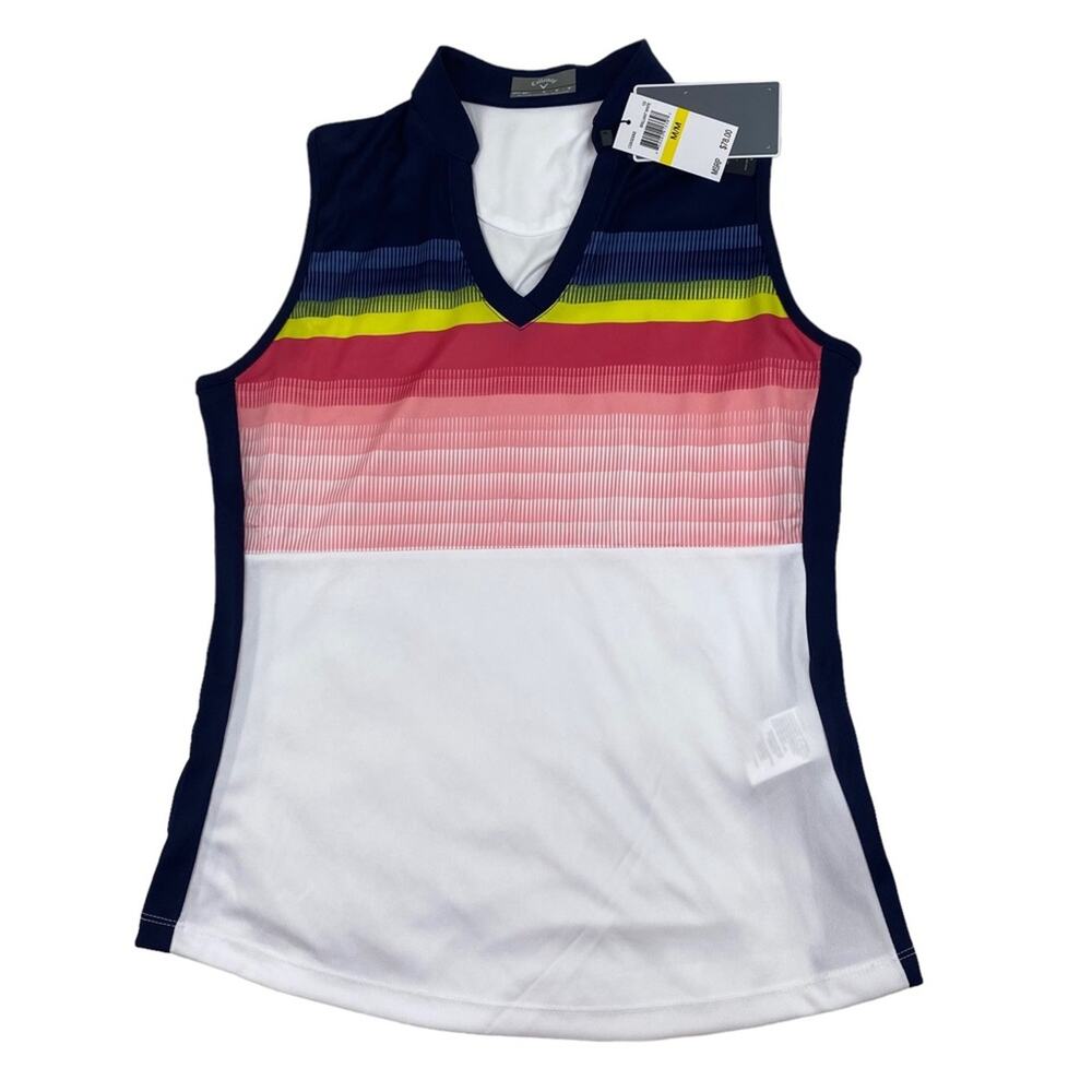 Callaway Women's Golf Polo Tank Navy White Rainbow Size M UPF 50 NWT